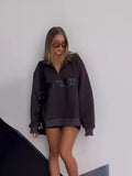 Fongt Autumn And Winter New Leisure Half-Necked Zipper Print Long-Sleeved Jacket