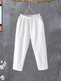Fashion Woman Pants Casual Cotton Linen Harem Pants LOOSE Solid Ankle-Length Pants Elastic Waist Women's Summer