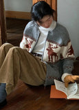 Reindeer Print Knitted Cardigan-Outfit