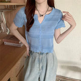 Fongt Short-Sleeved Ice Silk Knitted Cardigan Women's Summer Thin 2023 New French Gentle Style Short T-Shirt
