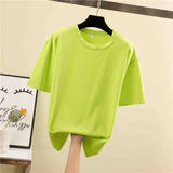 Tee Shirt Summer short sleeve loose Solid color Basic T Shirt Women Casual O-neck 90s Tops Korean black White