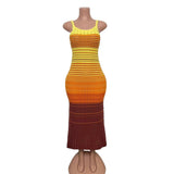 Fongt Retro Gradient Striped Knitted Dress Sleeveless Sling Skirt Slime-Skinny Sweater Skirt