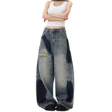 Fongt Blade Splicing Deconstruction Hole Painting To Make Old Jeans Loose Hedging Men And Women With The Same Drag Trousers Ins