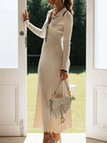 Fongt Fashion Knitted Long Dress Slimy Temperament Long-Sleeved Dress