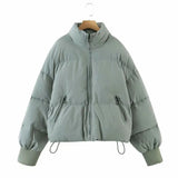 Stand-up Collar Zipper Pocket Padded Jacket-Outfit
