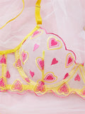 Yellow Heart Embroidery Mesh Lingerie Set-Outfit