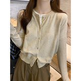 Fongt Gray Knitted Cardigan Women's Autumn With High-End Sweater Coat Early Autumn Temperament Long Sleeve