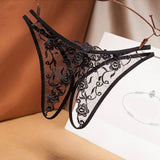 crotch-free women's panties mesh embroidery retro hollowed out sexy transparent thong ultra-thin low waist t pants G-String 515