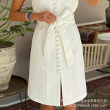 / HDZ0232 New White Three-Texture Sleeveless Slim Commuter Skirt-With A Belt-Outfit