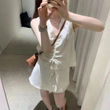 Fongt Kong Style Retro Thin Temperament New Vest Solid Color Simple And Irregular Fashion Shorts Two-Piece Suit Woman
