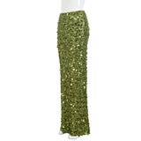 Green Sequin Straight Maxi Skirt-Outfit