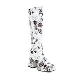 Colorful Floral Square Toe Boots-Outfit