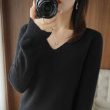 Fongt The 2023 Fall / Winter New Women's Knit Sweater Pullover Women's V-Neck Bottom Plush Sweater-Outfit