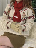 Bear Christmas Print Sweater-Outfit