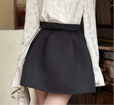 Solid Bow High Waist Mini Skirt With Lining-Outfit