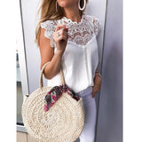 2019 Womens Tops And Blouses Lace Patchwork Sleeveless Solid Shirt Women Blouse Blusas Roupa