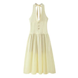 Fongt Temperament Hanging Neck Sleeveless Dress High-End Folded Back Long Skirt
