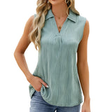 2024 New Lapel Sleeveless Solid Color Casual Vest T-Shirt-Outfit