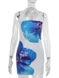 Sequin Printed Halter Mini Dress-Outfit