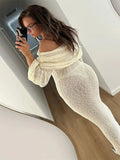 Knit Off-Shoulder Long Sleeve Maxi Dress-Outfit