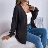 Fongt Wind Shooting Autumn And Winter Casual Pure Color Hollow Long Sleeve Open Shirt Sweater Coat Women's Clothing