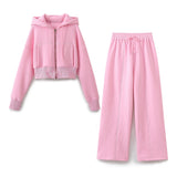 New Hooded Short Sweater 8417304 Loose Flannelette Jogging Trousers 8417303 Suit-Outfit