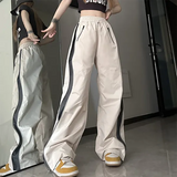 Side Zip Up Contrasting Straight Leg Sweatpants-Outfit