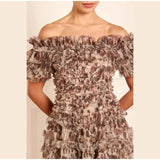 Off-shoulder Floral Printed Ruffles Mini Dress-Outfit