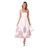 Fongt Women's Summer Fashion Printed Wave Dress With Sleeveless Backlace Sling Dress Woman