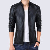 Leather Black Jackets Coat Men Slim Fit Mens Windbreaker Jackets Zipper Pocket Stand Collar British Vintage
