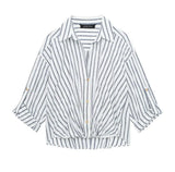 Spring Blended Striped Loose Casual Shirt 3035787-Outfit