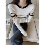 Fongt Round-Necked Long-Sleeved Knitted Shirt Women Autumn 2024 New Slimming