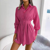 Wind Shooting Spring And Summer Leisure Lantern Sleeves Waist Asymmetric Dress Shirt Dress Women's