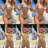 2024 New Sexy T-Word Split Bright Crystal Bikini