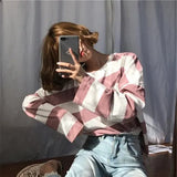 women long sleeve t-shirts korean oversized stripe t shirt autumn ulzzang kawaii pink blue black basic tee casual
