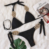 Fongt New Bikini Solid Color Split Swimsuit Sexy Hand-Woven Women's