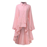 ZANZEA Fashion Women Ruffles Hem Blouse Elegant Lapel Neck Swallowtail Shirts Solid Long Sleeve High Waist Tops Irregular