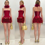 Corset Top And 3d Flower Micro Skirt Set-Outfit