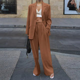 Piece Sets Womens Outifits ZANZEA Spring Urban Tracksuit Elegant Blazer Suits Fashion Long Sleeve Tops Wide Leg Pants