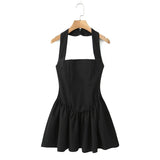 Solid Halter Slash Collar Mini Dress-Outfit