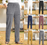 Pure Color Elastic Waist Striped Straight