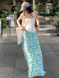 Fongt Desire Girl To Reduce The Age Of Sexy Hanging Neck More Wearing A Word Shoulder Tight Chest Vest Hottie Low-Waist Broken Flower Half-Body Skirt