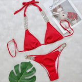 Fongt Bikini Ribbon Luxury Diamond Swimwear Sexy Metal Chain Accessories