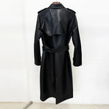 Fongt Autumn And Winter New Star Fashion Double Buckle Belt Repair Long Leather Wind Coat