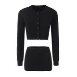 New Single-Breasted Cardigan Sweater With Buttocks A-Shaped Knitted Half Skirt-Outfit