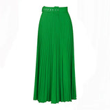 High Waist Pleated Long Skirt With Belt-Outfit