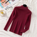 Autumn Women Pullover Sweater Half Turtleneck Long Sleeve Knitted Jumper Winter Elastic Solid Basic Ladies Blouse New