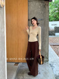Fongt Xixi 2025 Autumn White Standard Temperament High-Waisted Solid-Color Pumping Rope Leisure Straight Broad Leg Leisure Pants 85300