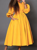 Fongt Women's Winter New Half-High Collar Long Sleeves To Close The Waist Temperament To Show Thin Swing Dress