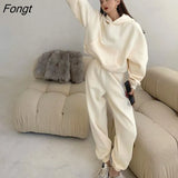 Spring Women Hoodies Sweatshirt Tracksuit Fleece Cotton 2 Pieces Sets Female Pants Suits